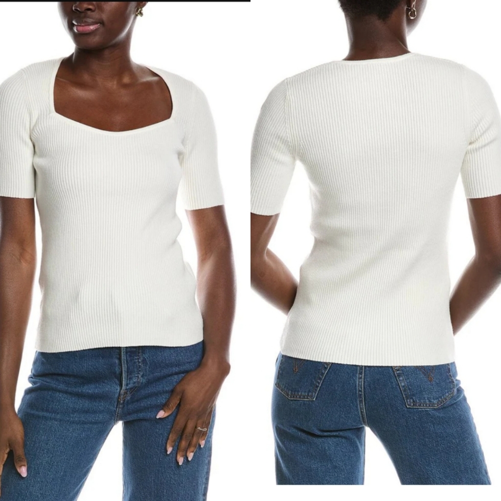 Boss Hugo Boss Women's Size M Ribbed Knit Sweater Top Square Neck Cream Nwt
